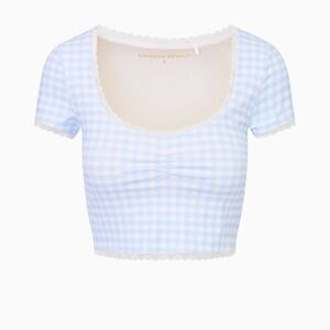 LoveShackFancy Kudura Light Blue Gingham Top